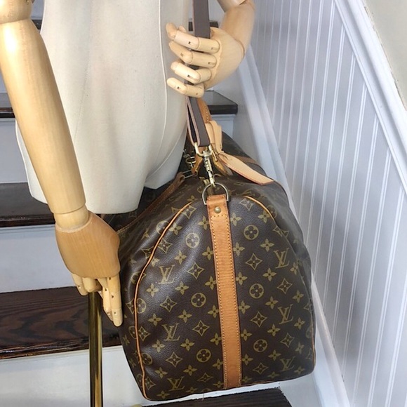 W LOUIS VUITTON Monogram Keepall Bandolier Crossbody Weekend Travel Bag LV 55 - Picture 5 of 17